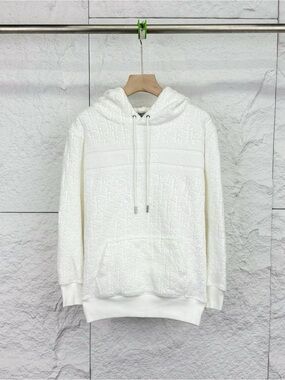 Dior White Textured Logo Hoodie Turtleneck